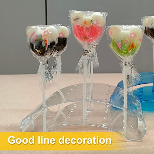 Ihvewuo S9A Lollipop Stand 20 Holes Lollipop Holder with 100 Lollipop Sticks Transparent Lollipop Display Curved Cake Pop Lollipop Shelf for Wedding Baby Shower Birthday Party Decoration