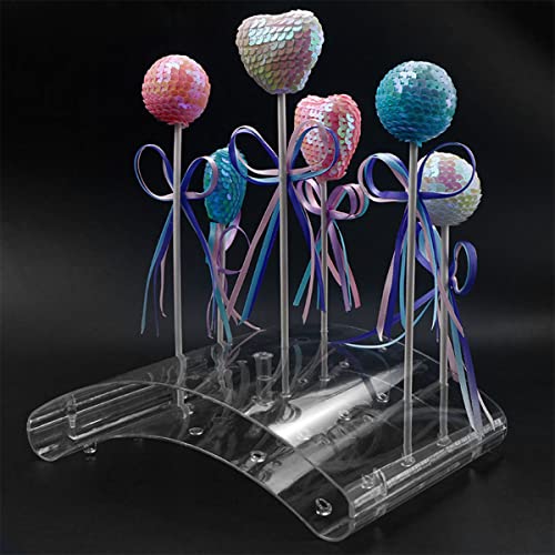 Ihvewuo S9A Lollipop Stand 20 Holes Lollipop Holder with 100 Lollipop Sticks Transparent Lollipop Display Curved Cake Pop Lollipop Shelf for Wedding Baby Shower Birthday Party Decoration