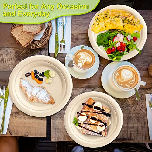 GREENESAGE Small Paper Plates 7 Inch, 100 Pack Disposable Plates Bulk, Dessert Cake Party Paper Plates Compostable, Eco Friendly Paper Plates Heavy Duty for Daily Meals, Natural
