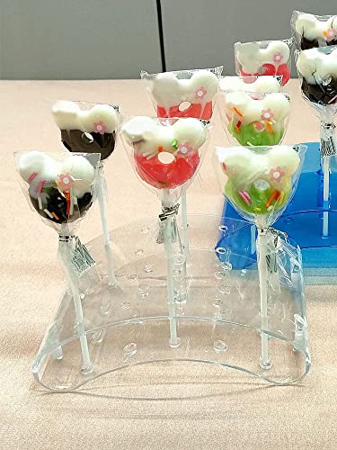 Ihvewuo S9A Lollipop Stand 20 Holes Lollipop Holder with 100 Lollipop Sticks Transparent Lollipop Display Curved Cake Pop Lollipop Shelf for Wedding Baby Shower Birthday Party Decoration
