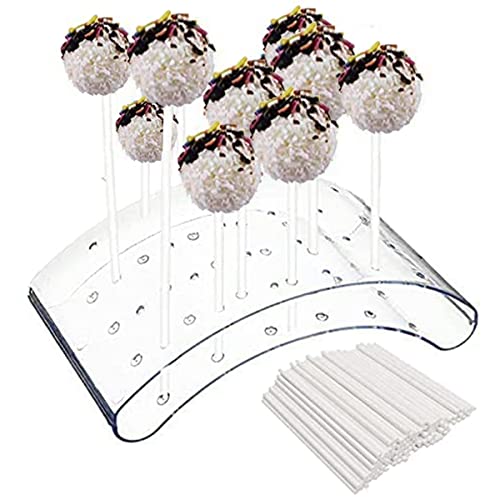 Ihvewuo S9A Lollipop Stand 20 Holes Lollipop Holder with 100 Lollipop Sticks Transparent Lollipop Display Curved Cake Pop Lollipop Shelf for Wedding Baby Shower Birthday Party Decoration