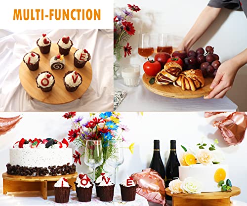 VSUINGO Bamboo Cake Stand, 12 Inch Round Cake Plate, Dessert Stand, Cupcake Stand with Detachable Base, Decorating Cake Holder