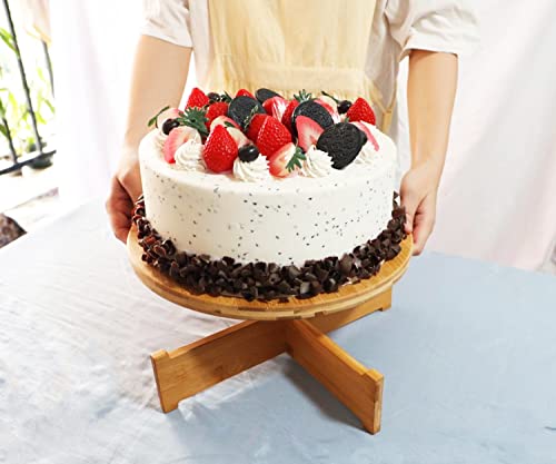 VSUINGO Bamboo Cake Stand, 12 Inch Round Cake Plate, Dessert Stand, Cupcake Stand with Detachable Base, Decorating Cake Holder