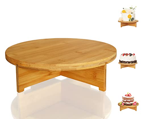 VSUINGO Bamboo Cake Stand, 12 Inch Round Cake Plate, Dessert Stand, Cupcake Stand with Detachable Base, Decorating Cake Holder