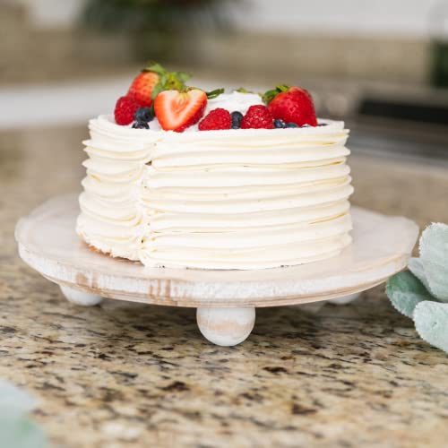 DAILY RITMO White Round Wood Tray Riser | Wooden Farmhouse Pedestal Stand for Decor & Display | Whitewash Footed Rustic Circle Cake Stand 11 inches
