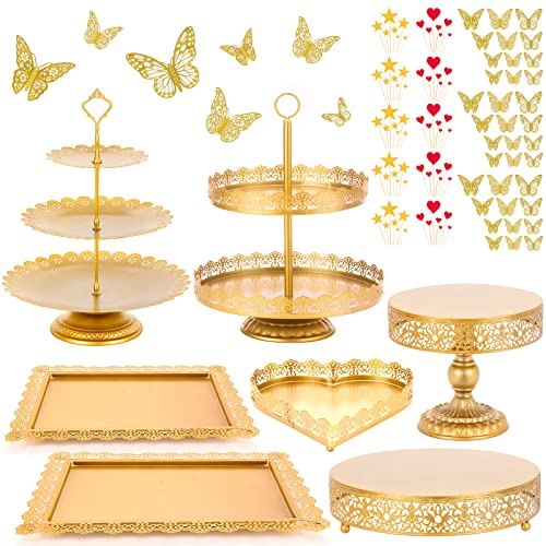 GPUSFAK 113 Pcs Gold Cake Stands Set, Metal Cake Dessert Table Display Tiered Cupcake Holder Candy Plate for Wedding Birthday Party Baby Shower Celebration Decor
