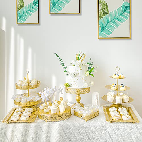 GPUSFAK 113 Pcs Gold Cake Stands Set, Metal Cake Dessert Table Display Tiered Cupcake Holder Candy Plate for Wedding Birthday Party Baby Shower Celebration Decor