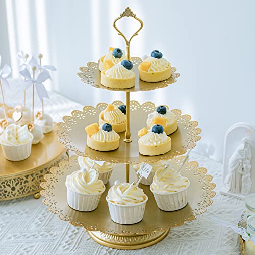 GPUSFAK 113 Pcs Gold Cake Stands Set, Metal Cake Dessert Table Display Tiered Cupcake Holder Candy Plate for Wedding Birthday Party Baby Shower Celebration Decor