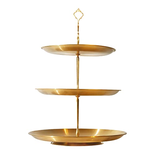 PUWWOT Gold Metal Tiered Cupcake Stand, Stainless Steel 3 Tier Cupcake Display Tower, Cake Stand, Pastry Dessert Holder for Baby Shower Birthday Party Wedding (Stainless Steel Golden)