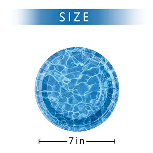 Pandecor 50 Pieces Disposable Ocean Waves Paper Plates,7 inches Cake Dessert Plates for Sea Summer Pool Beach Blue Water Party Decorations (cake plates)