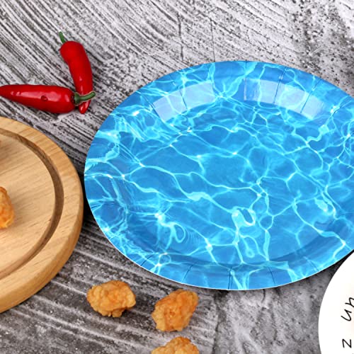 Pandecor 50 Pieces Disposable Ocean Waves Paper Plates,7 inches Cake Dessert Plates for Sea Summer Pool Beach Blue Water Party Decorations (cake plates)
