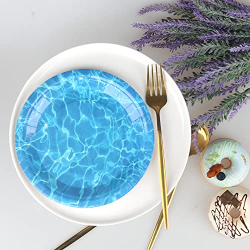 Pandecor 50 Pieces Disposable Ocean Waves Paper Plates,7 inches Cake Dessert Plates for Sea Summer Pool Beach Blue Water Party Decorations (cake plates)