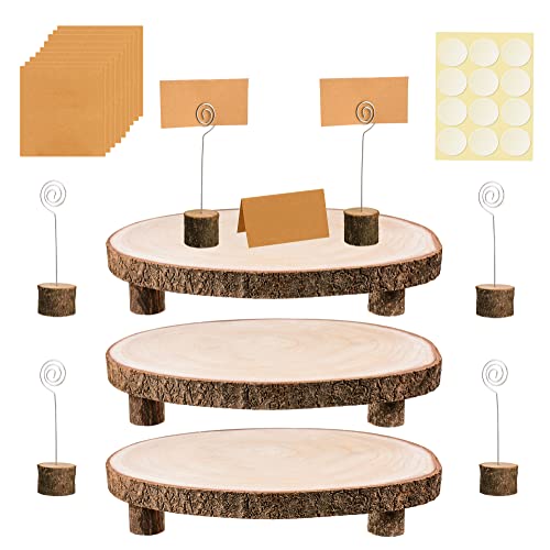Dorhui 3 Pack 10-12 Inch Rustic Cake Boards Wood Cake Stand 12In Wood Slices Cake Serving Tray Wood Slices Cake Table Centerpiece, Wedding Party Crafts Home Decorations Party Tabletop Centerpieces