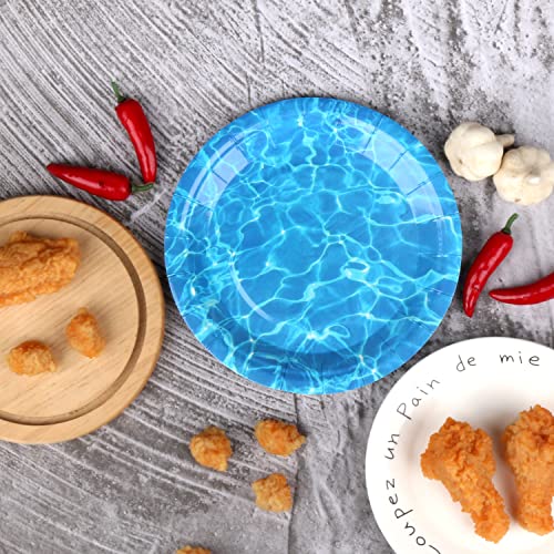 Pandecor 50 Pieces Disposable Ocean Waves Paper Plates,7 inches Cake Dessert Plates for Sea Summer Pool Beach Blue Water Party Decorations (cake plates)