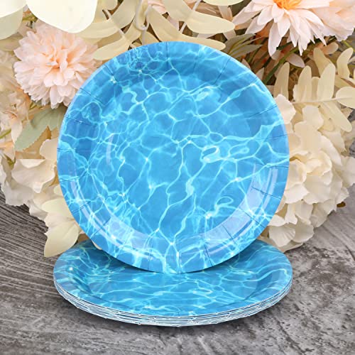 Pandecor 50 Pieces Disposable Ocean Waves Paper Plates,7 inches Cake Dessert Plates for Sea Summer Pool Beach Blue Water Party Decorations (cake plates)