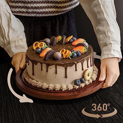 Cake Stand with Dome, Rotating Cake Plate Acacia Wood Cake Stand with Acrylic Lid, Cake Display Server Tray, Cake Decorating Turntable for Baking Gifts, Birthday Kitchen Party, Weddings