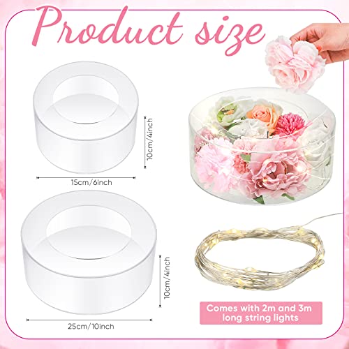 2 Pcs Acrylic Fillable Cake Stand Clear Cake Riser with LED Lights Cylinder Stand Display 10" D x 4" H and 6" D x 4" Round Cake Box Cake Tier for Wedding Birthday Party
