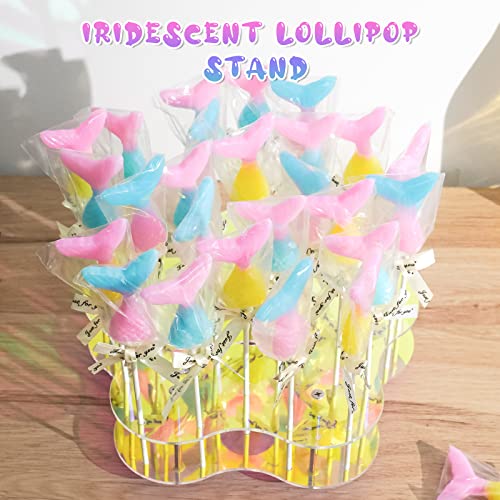 NiHome Acrylic Cake Pop Display Stand, 25 Holes Acrylic Holder Display Stand for Dessert Table Cupcakes Lollipops Candy Weddings Baby Showers Birthday Parties Anniversaries Halloween (Iridescent)