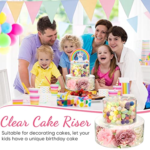 2 Pcs Acrylic Fillable Cake Stand Clear Cake Riser with LED Lights Cylinder Stand Display 10" D x 4" H and 6" D x 4" Round Cake Box Cake Tier for Wedding Birthday Party