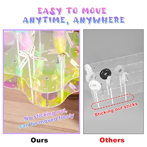 NiHome Acrylic Cake Pop Display Stand, 25 Holes Acrylic Holder Display Stand for Dessert Table Cupcakes Lollipops Candy Weddings Baby Showers Birthday Parties Anniversaries Halloween (Iridescent)