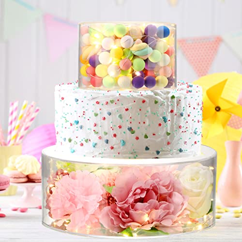 2 Pcs Acrylic Fillable Cake Stand Clear Cake Riser with LED Lights Cylinder Stand Display 10" D x 4" H and 6" D x 4" Round Cake Box Cake Tier for Wedding Birthday Party