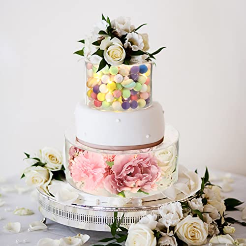 2 Pcs Acrylic Fillable Cake Stand Clear Cake Riser with LED Lights Cylinder Stand Display 10" D x 4" H and 6" D x 4" Round Cake Box Cake Tier for Wedding Birthday Party