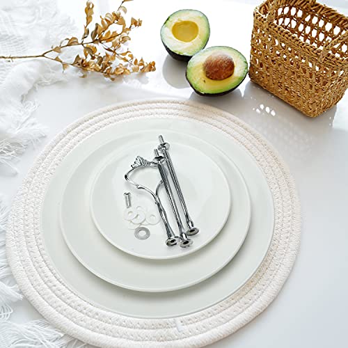 Erfo 3-Tier Ceramic Cake Stand, Round Pastry Cupcake Stand, White Dessert Serving Tray Platter Elegant Serving Rack with Silver Handle Great for Tea Party, Weddings, Birthday (ZY-0140)
