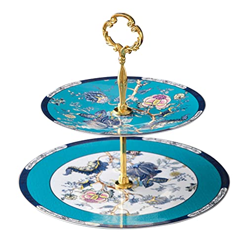 ACMLIFE Porcelain Cake Stand Ceramic Cupcake Stand with Blue Dessert Platters 2 Tiers, Snacks Desserts Cookies Display Tower Tray Ideal for Afternoon Tea Party, Wedding and Gift (Blue 2 Tiers)