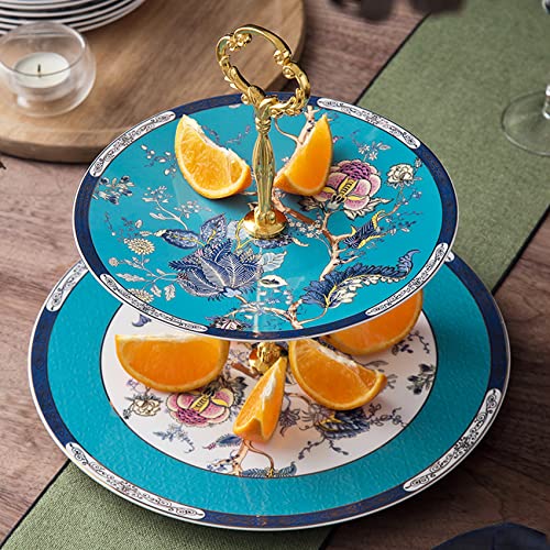 ACMLIFE Porcelain Cake Stand Ceramic Cupcake Stand with Blue Dessert Platters 2 Tiers, Snacks Desserts Cookies Display Tower Tray Ideal for Afternoon Tea Party, Wedding and Gift (Blue 2 Tiers)
