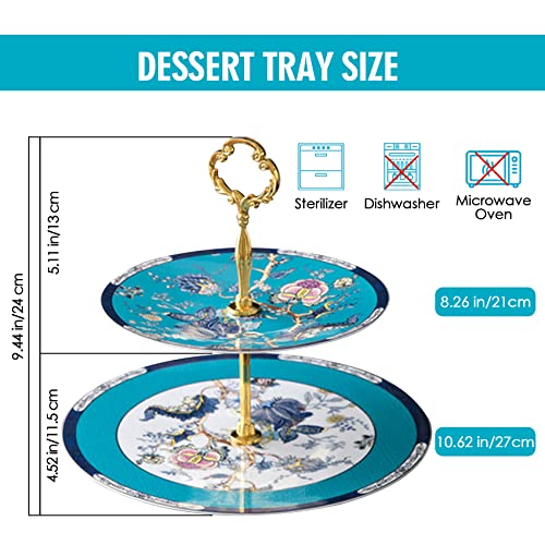 ACMLIFE Porcelain Cake Stand Ceramic Cupcake Stand with Blue Dessert Platters 2 Tiers, Snacks Desserts Cookies Display Tower Tray Ideal for Afternoon Tea Party, Wedding and Gift (Blue 2 Tiers)