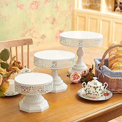 Weharnar White Cake Stand Set of 3 Piece Iron Cupcake Stand Holder Round Dessert Table Display Set Metal Cup Cake Display Plate Serving Tray for Wedding,Birthday Party,Ceremony,Baby Shower