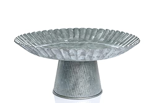 Deconoor Galvanized Cake and Cupcake Stand, Decorative Serving Platter, Dessert Holder for Weddings, Baby Showers, Birthday Parties, Anniversaries, Halloween, Round-Flower Shape, 13" Diameter, Silver