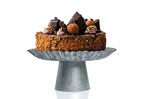 Deconoor Galvanized Cake and Cupcake Stand, Decorative Serving Platter, Dessert Holder for Weddings, Baby Showers, Birthday Parties, Anniversaries, Halloween, Round-Flower Shape, 13" Diameter, Silver