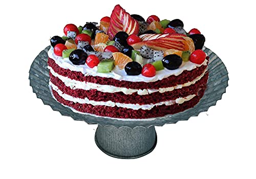 Deconoor Galvanized Cake and Cupcake Stand, Decorative Serving Platter, Dessert Holder for Weddings, Baby Showers, Birthday Parties, Anniversaries, Halloween, Round-Flower Shape, 13" Diameter, Silver