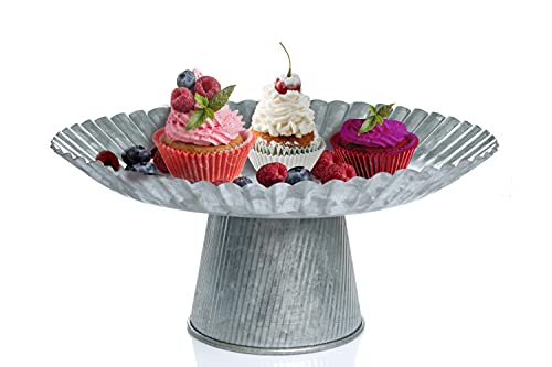 Deconoor Galvanized Cake and Cupcake Stand, Decorative Serving Platter, Dessert Holder for Weddings, Baby Showers, Birthday Parties, Anniversaries, Halloween, Round-Flower Shape, 13" Diameter, Silver