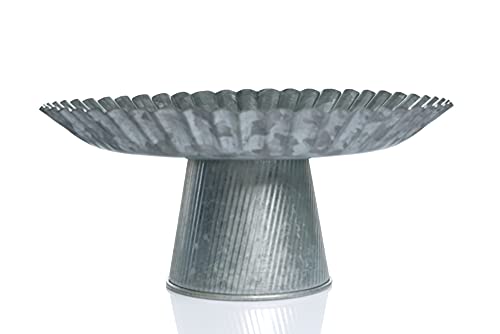 Deconoor Galvanized Cake and Cupcake Stand, Decorative Serving Platter, Dessert Holder for Weddings, Baby Showers, Birthday Parties, Anniversaries, Halloween, Round-Flower Shape, 13" Diameter, Silver