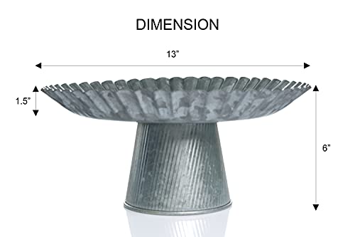 Deconoor Galvanized Cake and Cupcake Stand, Decorative Serving Platter, Dessert Holder for Weddings, Baby Showers, Birthday Parties, Anniversaries, Halloween, Round-Flower Shape, 13" Diameter, Silver