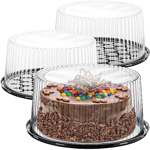 9" Plastic Disposable Cake Containers Carriers with Dome Lids and Cake Boards | 5 Round Cake Carriers for Transport | Clear Bundt Cake Boxes/Cover | 2-3 Layer Cake Holder Display Containers
