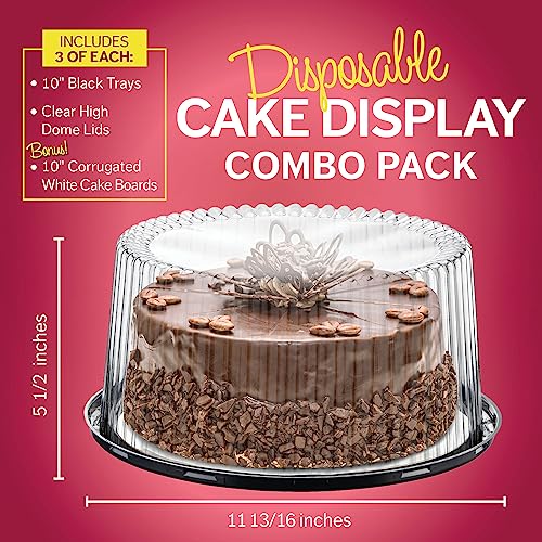9" Plastic Disposable Cake Containers Carriers with Dome Lids and Cake Boards | 5 Round Cake Carriers for Transport | Clear Bundt Cake Boxes/Cover | 2-3 Layer Cake Holder Display Containers