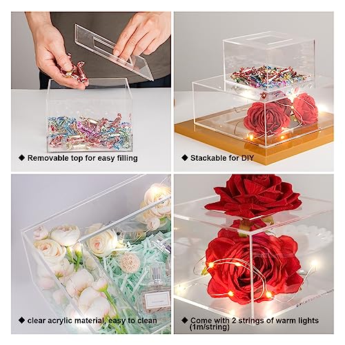 Kcgani Clear Square Acrylic Fillable Cake Stand with Lid, Cupcake Tier Riser Display Box, Decorating Cake Holder Pedestal for Cake Cupcake Dessert Candy Knick-knacks, 10" Dx4 H, 6" Dx4 H, 2pcs