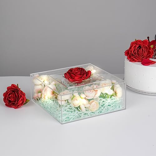 Kcgani Clear Square Acrylic Fillable Cake Stand with Lid, Cupcake Tier Riser Display Box, Decorating Cake Holder Pedestal for Cake Cupcake Dessert Candy Knick-knacks, 10" Dx4 H, 6" Dx4 H, 2pcs