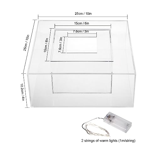 Kcgani Clear Square Acrylic Fillable Cake Stand with Lid, Cupcake Tier Riser Display Box, Decorating Cake Holder Pedestal for Cake Cupcake Dessert Candy Knick-knacks, 10" Dx4 H, 6" Dx4 H, 2pcs