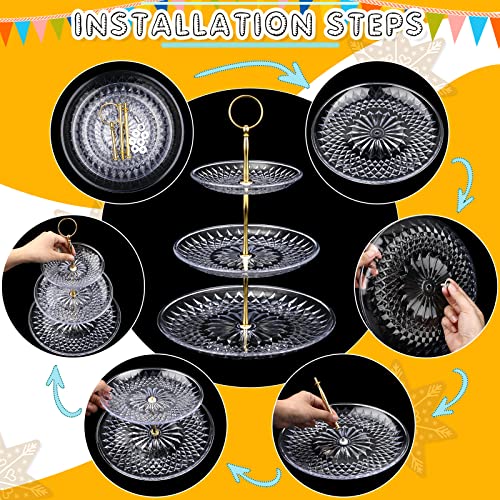 9 Pcs Acrylic Cake Stand Set Including 4 Pcs 3 Tier Cupcake Tower 4 Pcs Round Dessert Trays 1 Pcs Cake Pedestal Stand Dessert Table Cupcake Holder for Birthday Wedding Baby Shower Party Decoration
