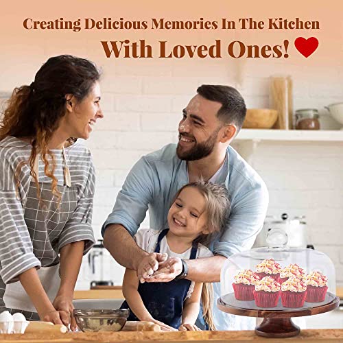 Koala's Home Cake Stand with Glass Dome, Acacia Wood Cake Stand with Glass Lid, Dessert Display, Decorative Kitchen Server, Multi-Purpose Use, Cake Stand