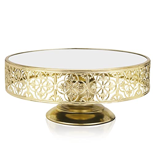 TRSPCWR Cake Stand, Gold Mirror Round Dessert Stand, 10inch Wedding Dessert Display Cake Stands, Metal Cake Plate Decor for Wedding Birthday Party