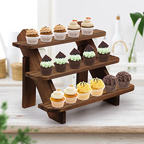 FTUREERA Display Stand, Wood 3 Tier Display Riser for Cupcake Stand, Craft Display, Earring Display Stands, Table Display Stand Selling For Vendors