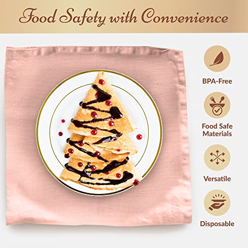 Reli. 50 Pcs Plastic Dessert Plates, Disposable (7.5 inch, White w/Gold Rim) | Plastic Plates for Party, Heavy Duty | Hard Plastic Small Dessert Plates for Wedding, Birthday, Salad/Appetizer (7.5")