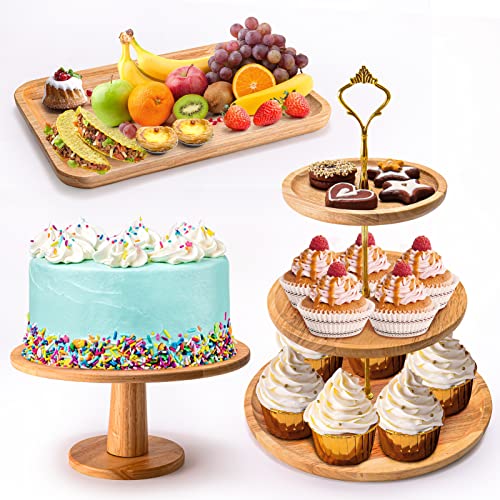 Wood Cake Stands Set of 3,Lwhaoye Oak Cup Cake Dessert Stands for Dessert Table Stands Display,Rustic Wooden Cupcake Cake Dessert Stands,Wedding-Birthday-Holiday-Housewarming Parties