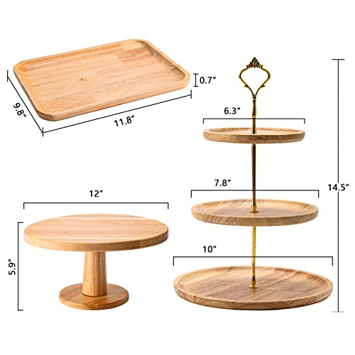 Wood Cake Stands Set of 3,Lwhaoye Oak Cup Cake Dessert Stands for Dessert Table Stands Display,Rustic Wooden Cupcake Cake Dessert Stands,Wedding-Birthday-Holiday-Housewarming Parties