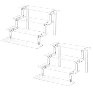 WINKINE Acrylic Display Stands, 2 Pack Clear Acrylic Display Risers Compatible with Funko Amiibo POP Figures, 4 Tier Cupcakes Dessert Stand Perfume Organizer Perfume Stand for Cabinet, Countertops